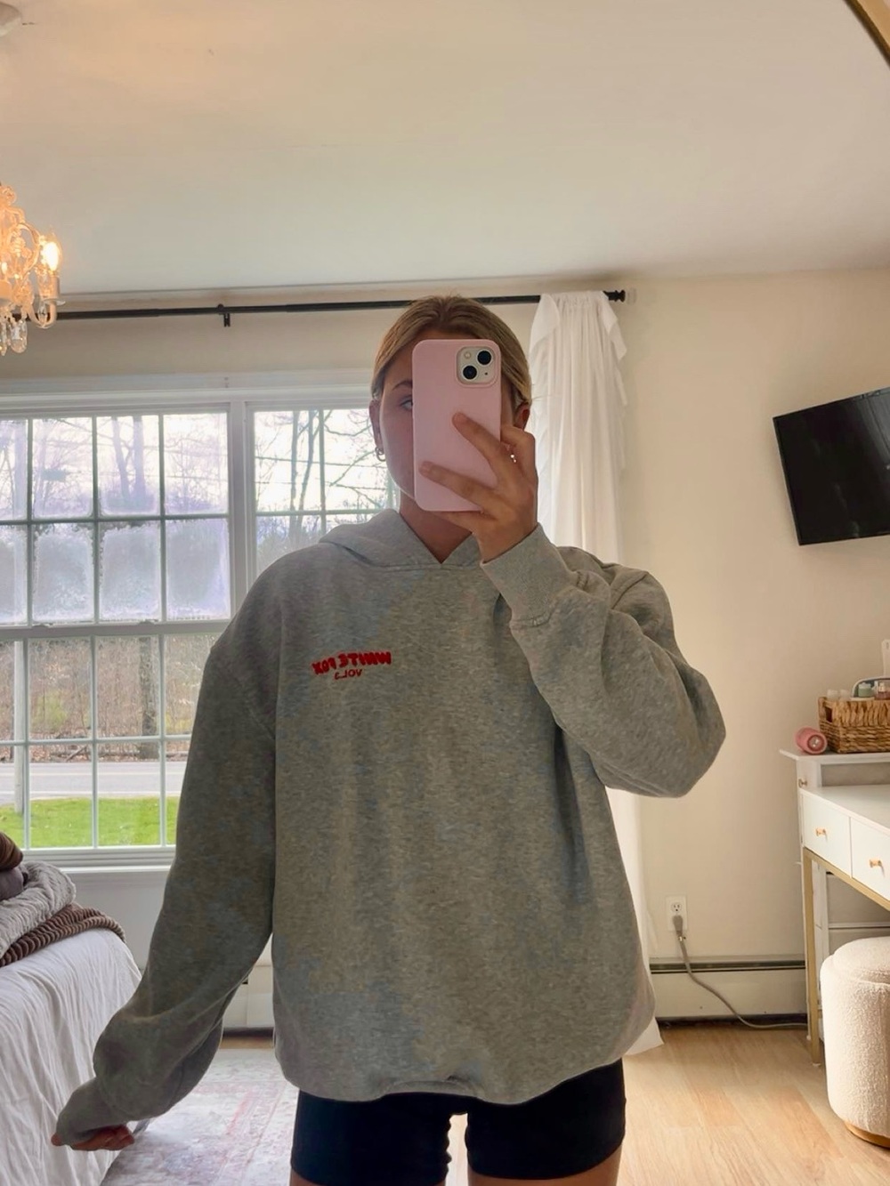 White Fox Boutique Gray Hoodie with Red Logo